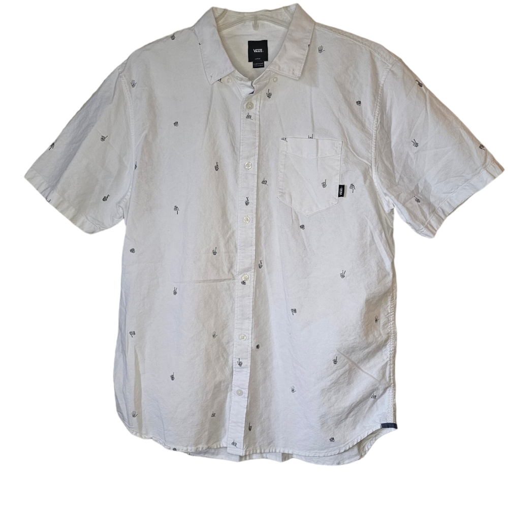 Vans Skele Hands Graphic Short Sleeve Button Down Size Large